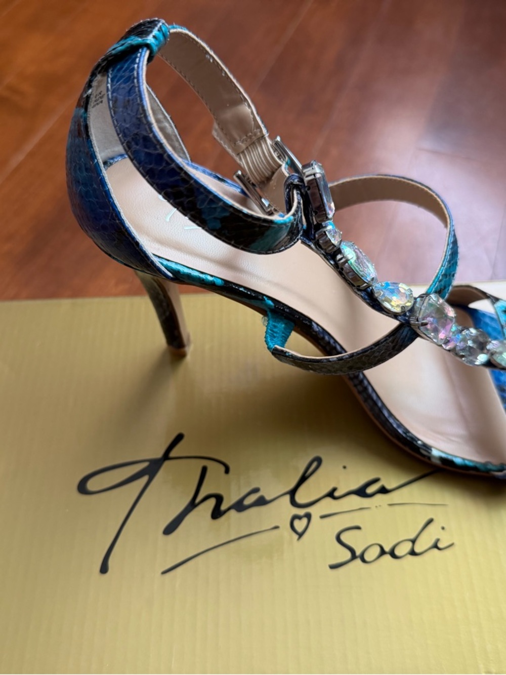Thalia Sodi Teal Blue Iridescent Jeweled High Heel Sandal